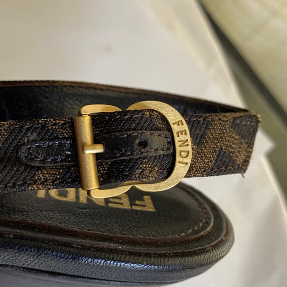 Fendi heels ankle strap 36.5 Italy open toe pumps monogram canvas clogs platform - Picture 3 of 10